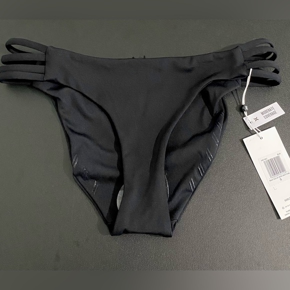 Hurley Swimwear Multi Strap Bikini Bottoms Solid Black Moderate Coverage New - Picture 4 of 8